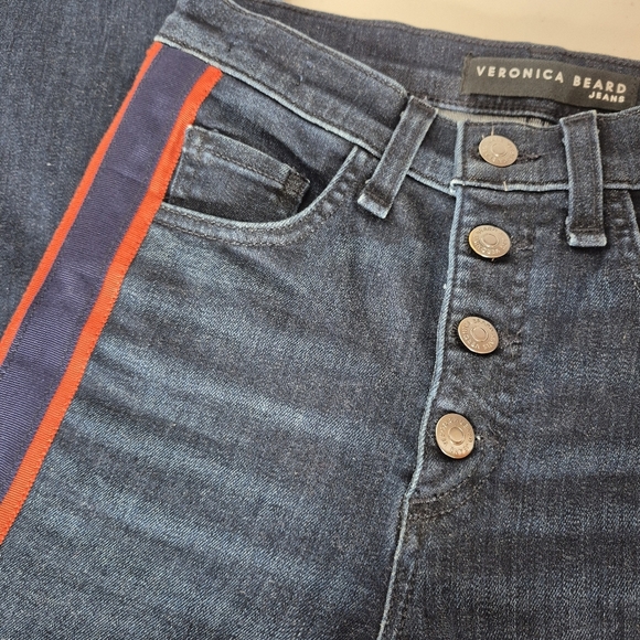 Veronica Beard Carolyn 10" Baby Boot Jeans Navy/Red Leg Stripe Released Hem - 25 - Picture 8 of 15